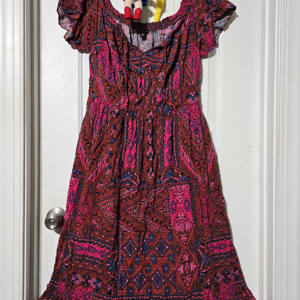 Vibrant Pink and Blue Patterned Dress